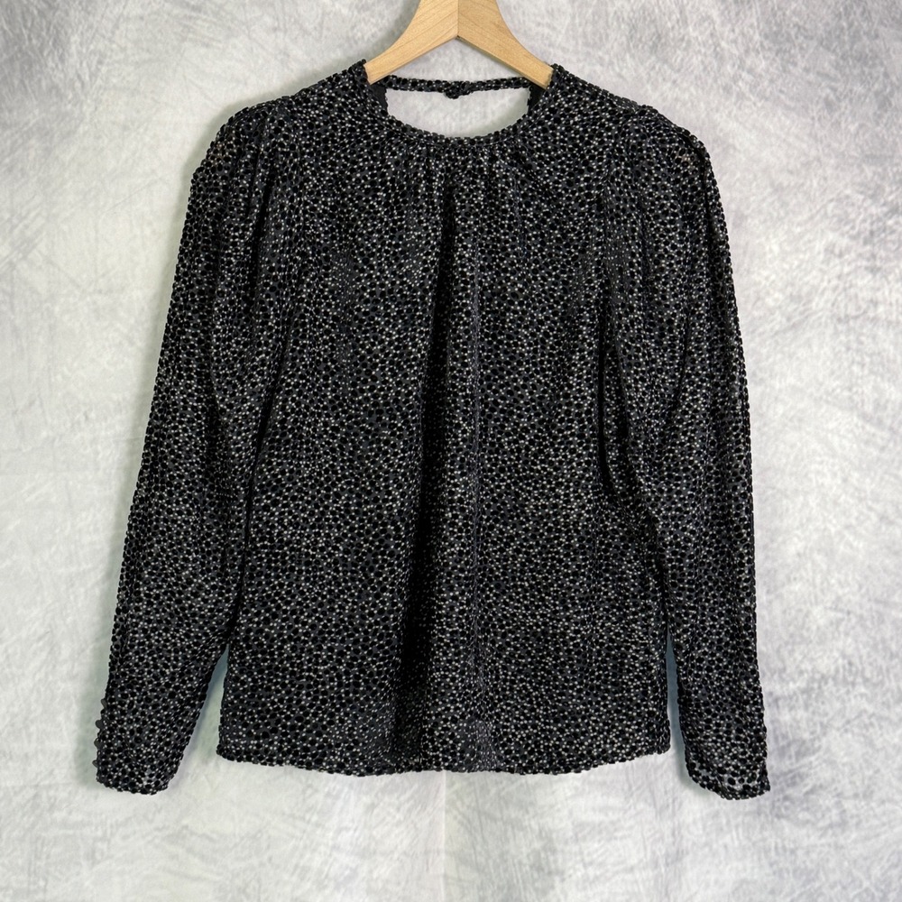 Express top Sz‎ S Black Velvet Burnout Dot puff Sleeve whimsigoth witchy